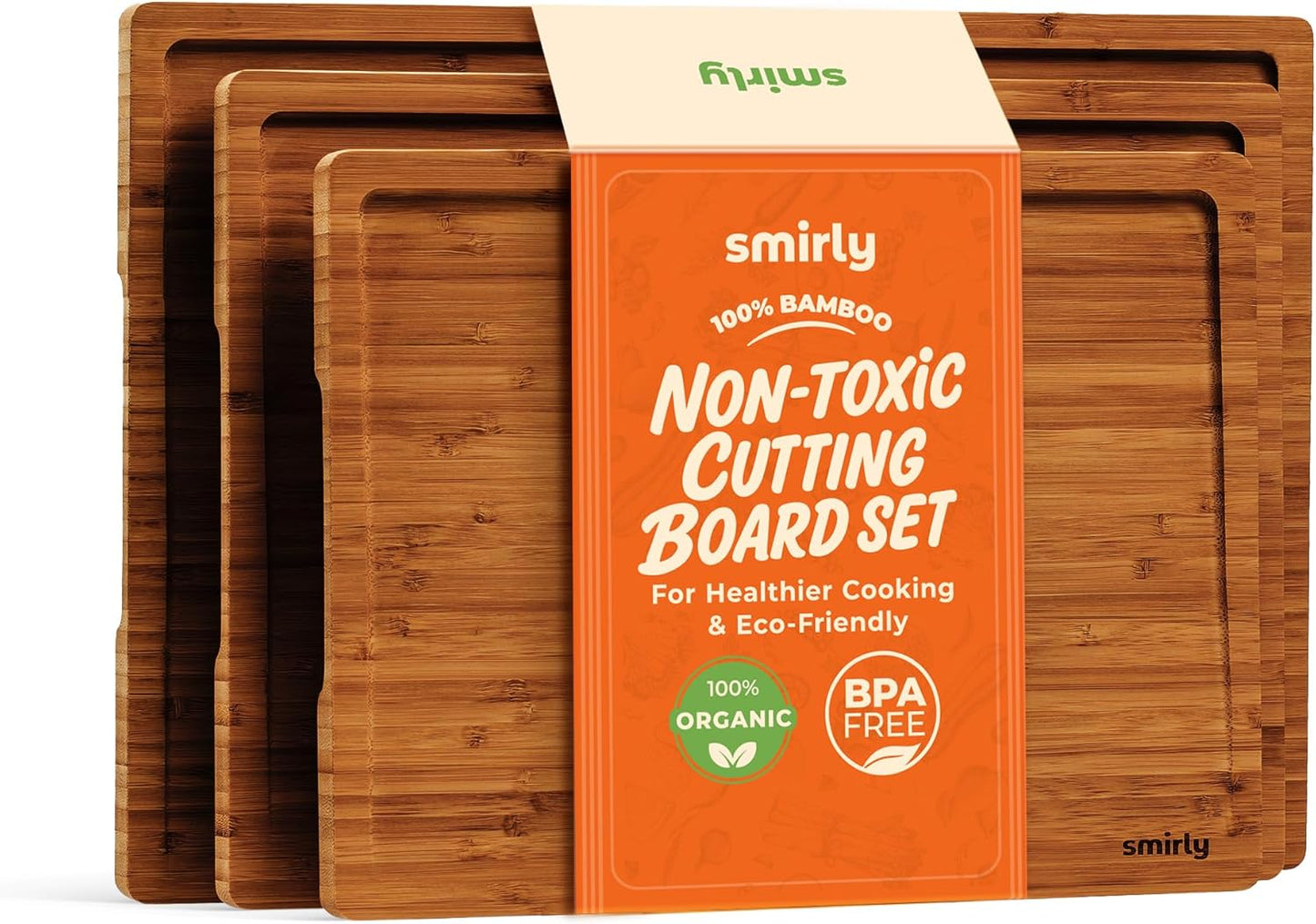 Bamboo Wooden Cutting Boards Set of 3 for Kitchen Chopping