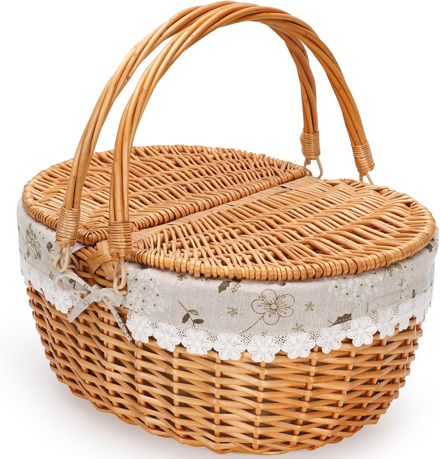 ZORMY 15in Wicker Picnic Basket with Lid for Outdoor Adventures