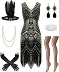 1920s Great Gatsby Flapper Dress Set for Women - Sequin Fringe Costume