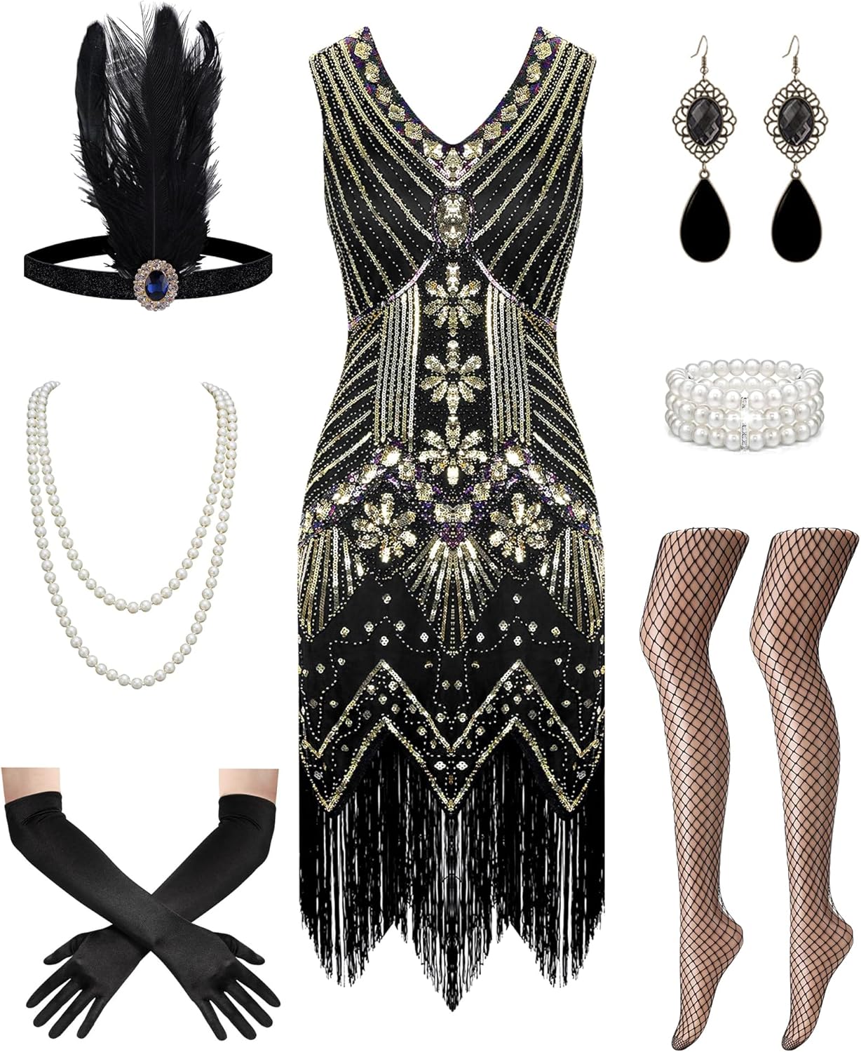 1920s Great Gatsby Dresses for Women - Flapper Costume Set