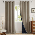 100% Blackout Taupe Linen-Look Curtains 90 in Length 2 Panels Set