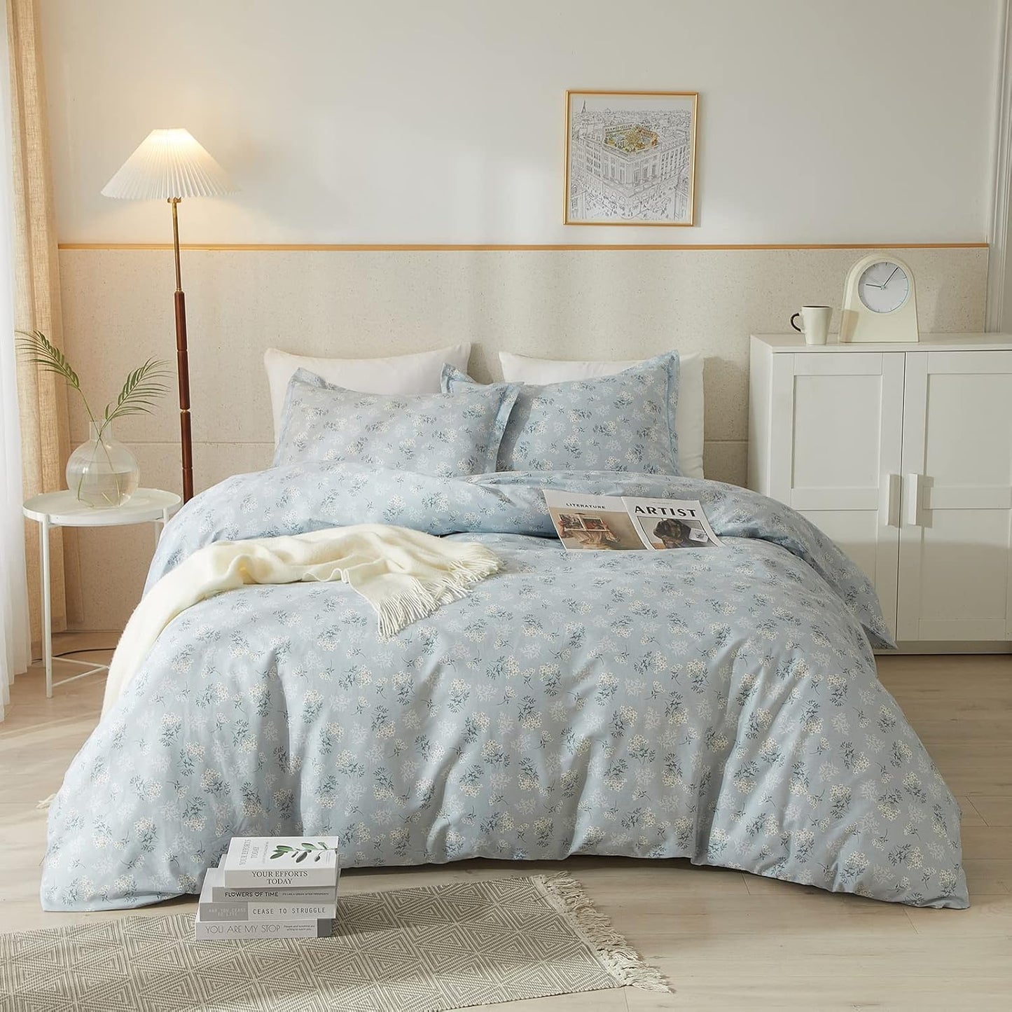 Boho Floral Comforter Set Twin XL Size for All Seasons