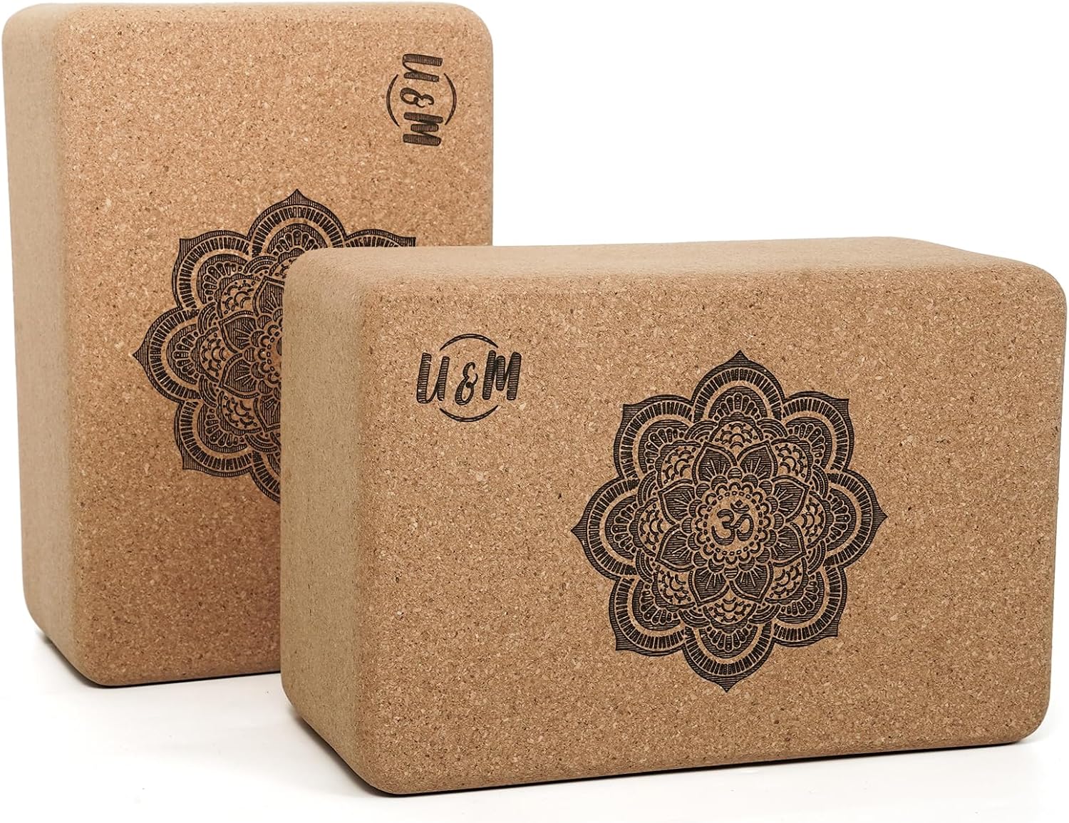 U&M Cork Yoga Blocks 2 Pack - Non-Slip, Odor-Resistant