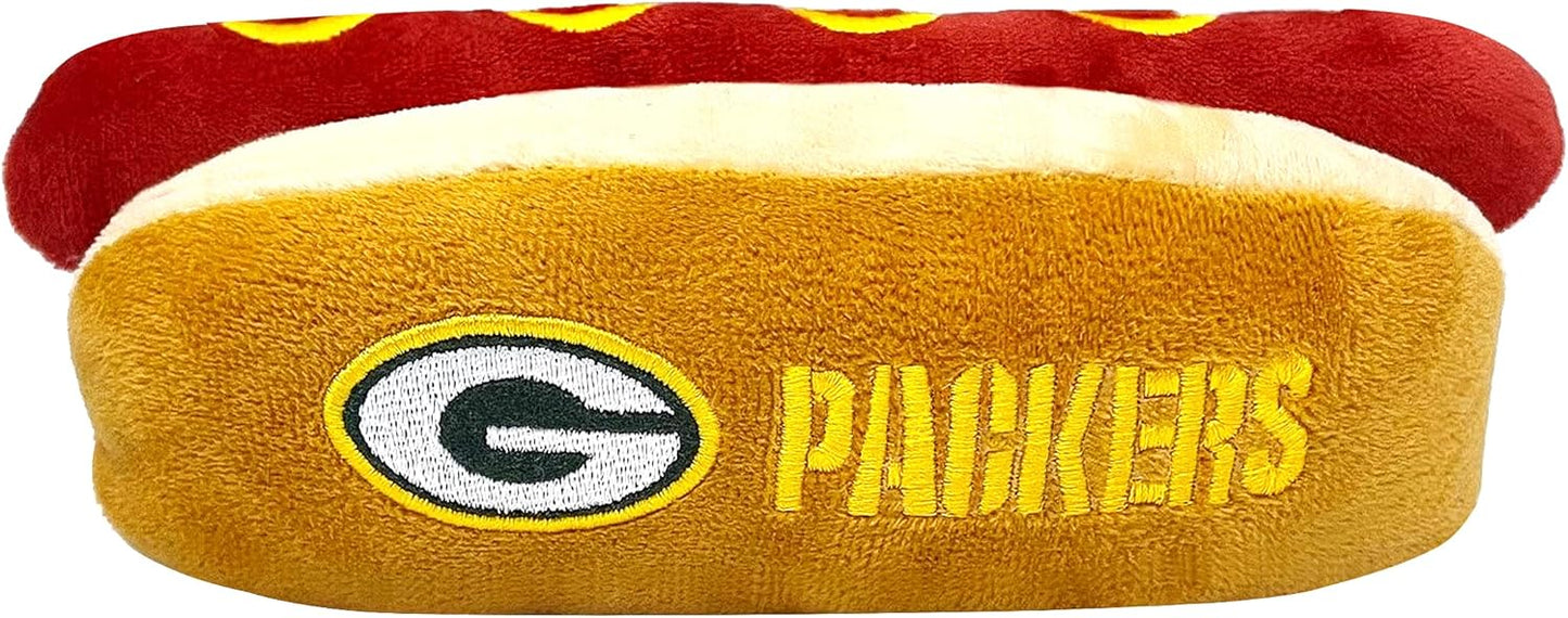 NFL Green Bay Packers Hot Dog Plush Toy - Squeaky Fun for Pets!