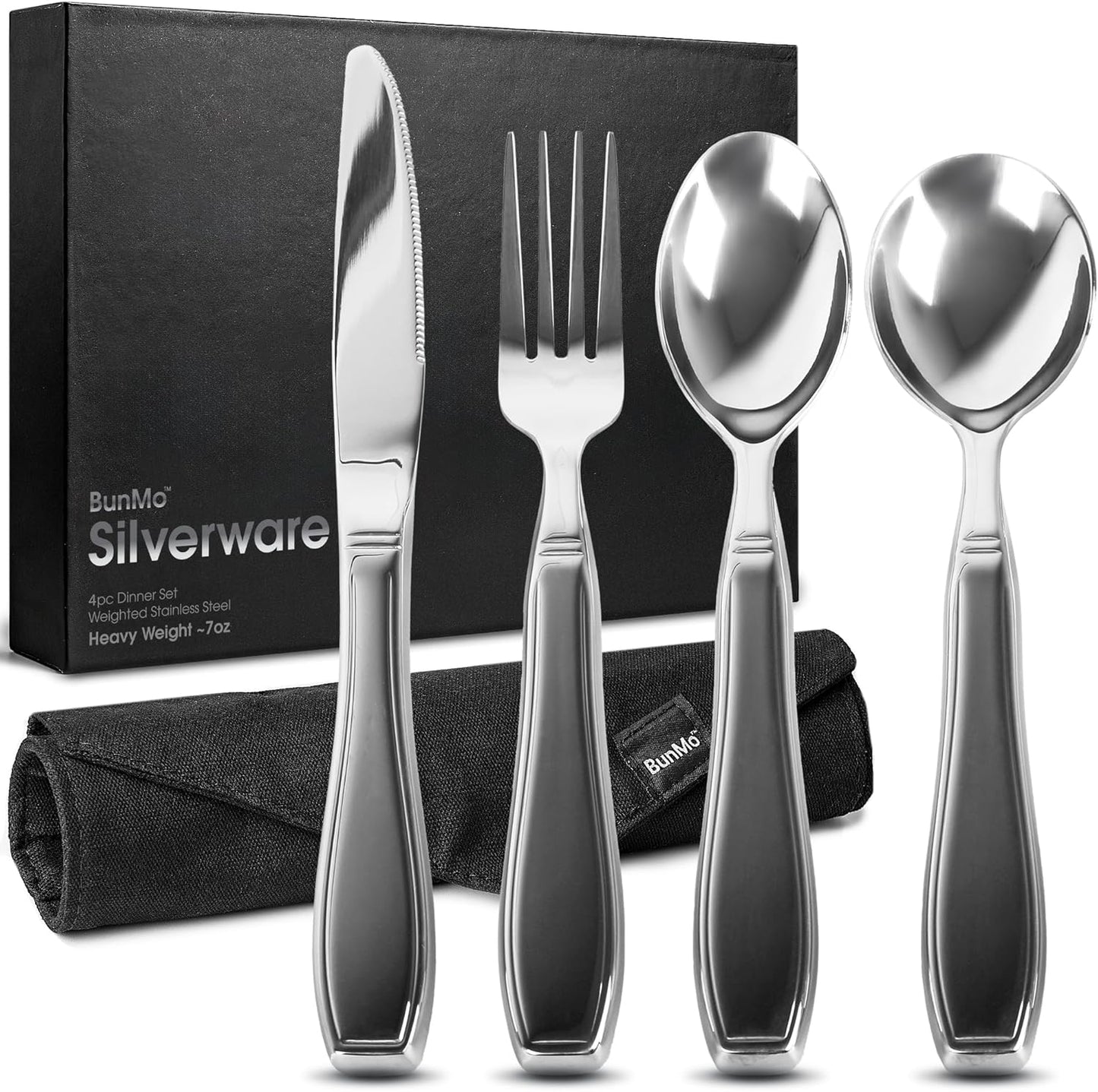 BUNMO Weighted Utensils for Hand Tremors - 4pc Adaptive Set