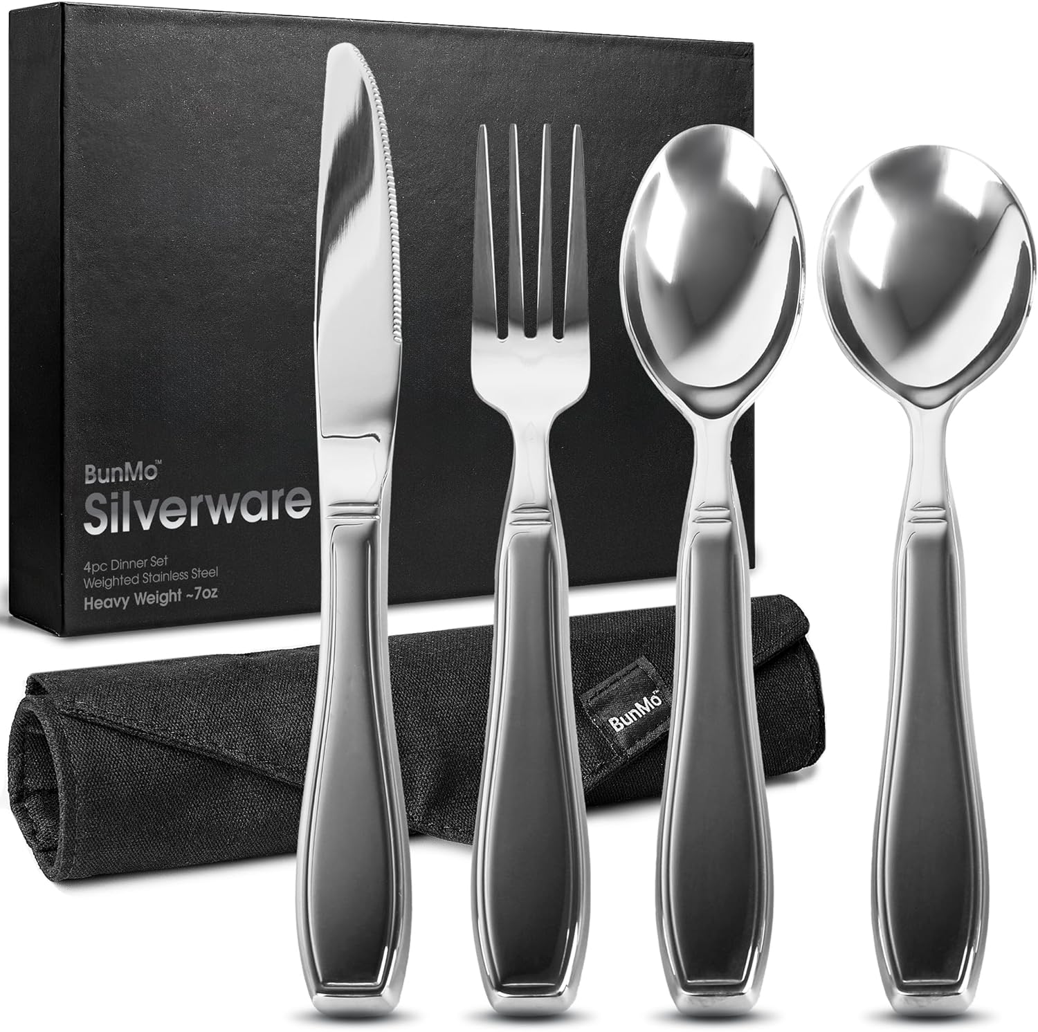 BUNMO Weighted Utensils for Hand Tremors - 4pc Adaptive Set
