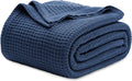 100% Cotton Waffle Blanket Queen Size Navy - Soft Breathable Throw