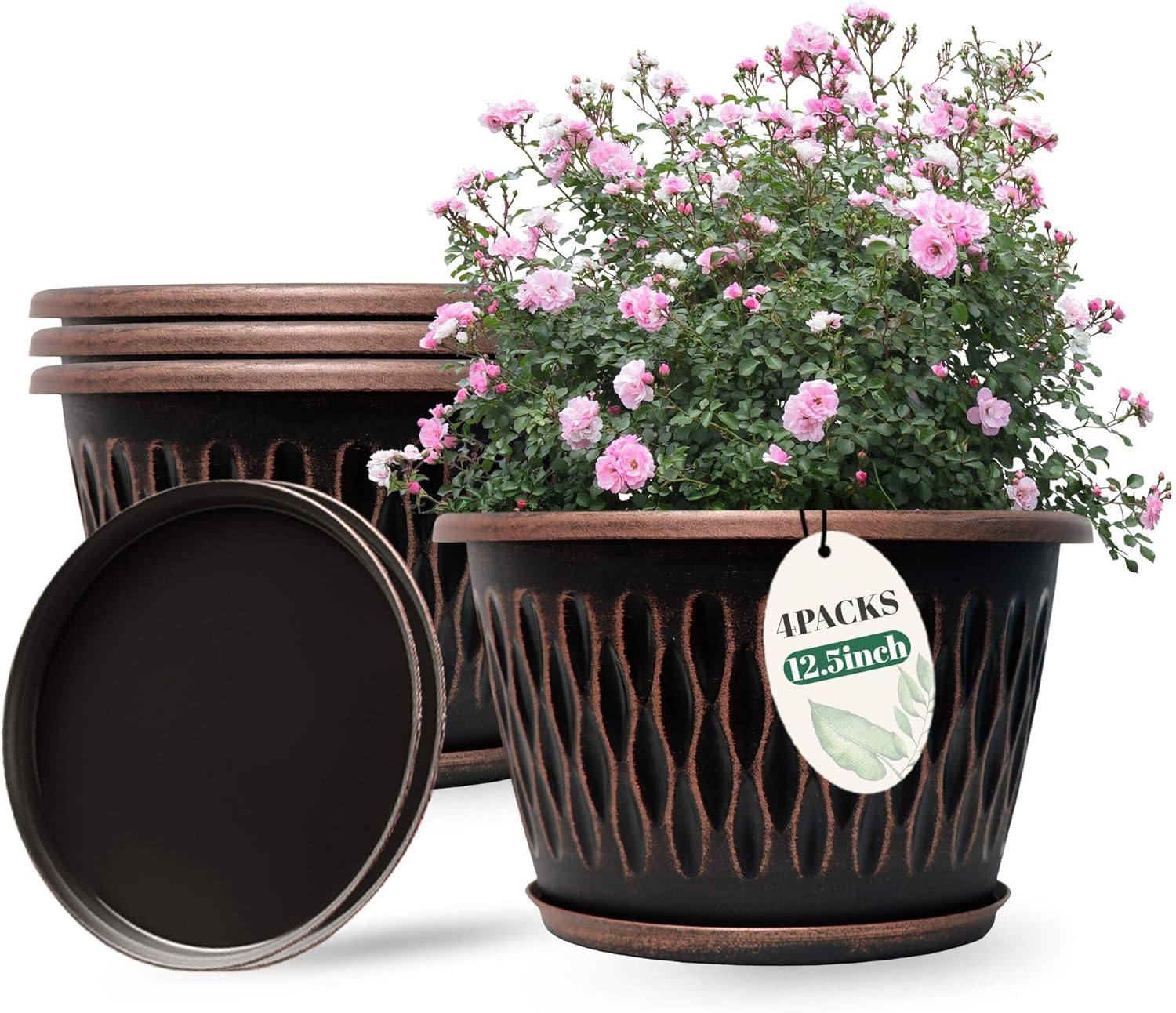 12 Inch Retro Plant Pots with Drainage Hole & Saucer for Plants