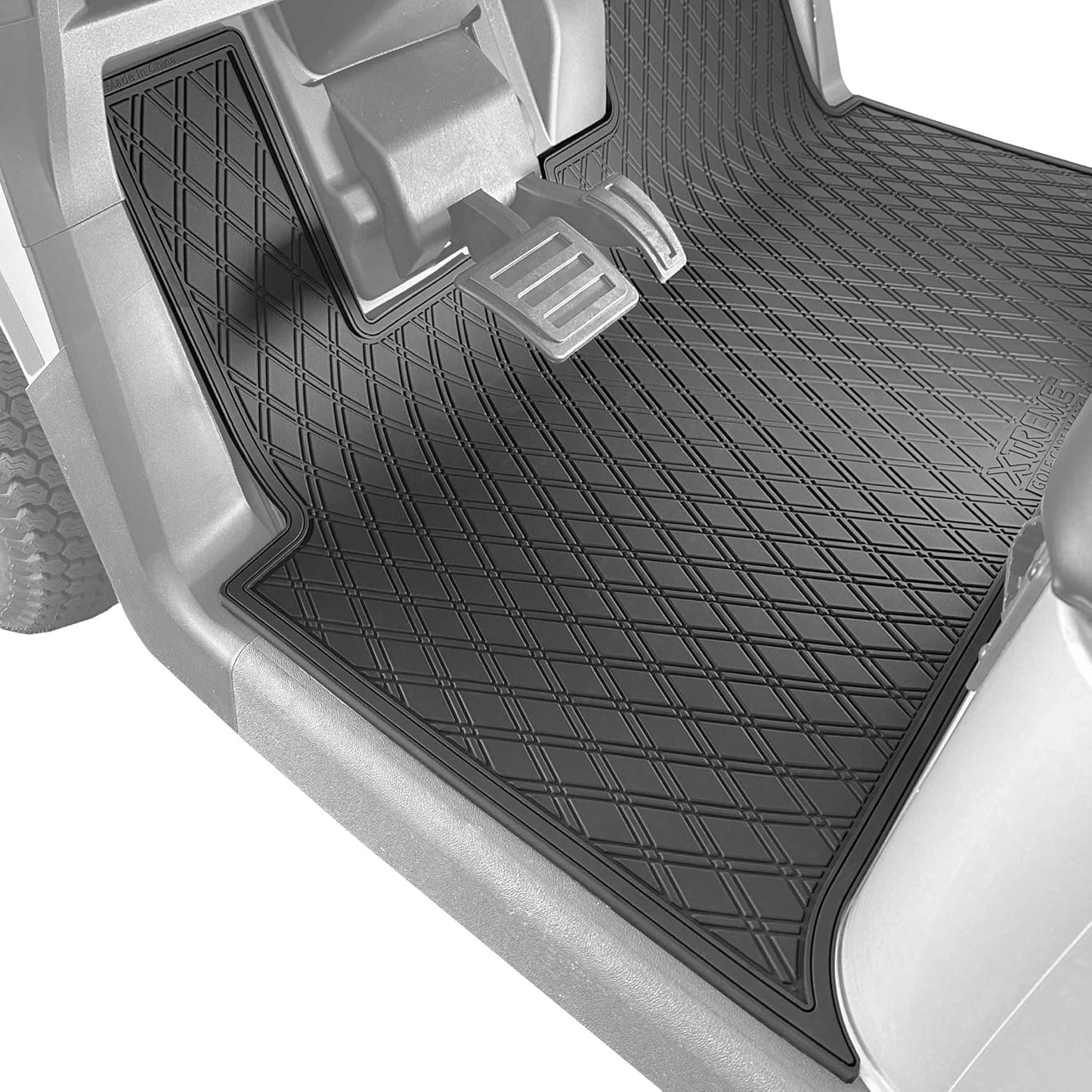 Custom Fit Golf Cart Floor Mat - Durable Rubber - All Black