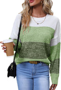 Women's Striped Color Block Sweater Long Sleeve Crewneck - Comfortable
