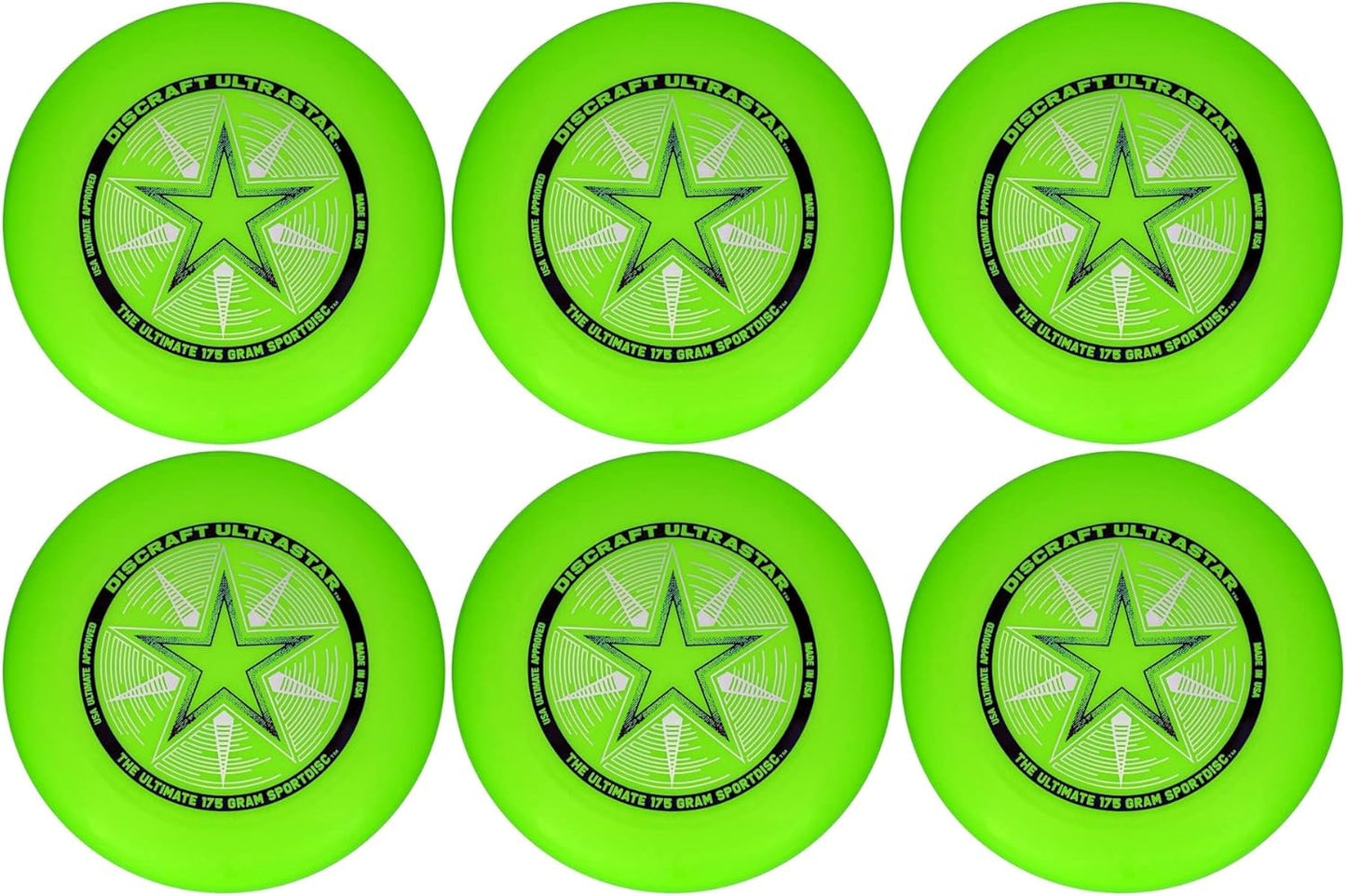 6 Pack Discraft Ultra-Star Ultimate Frisbees - Green