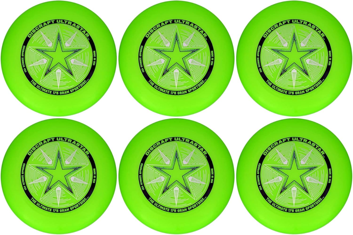 6 Pack Discraft Ultra-Star Ultimate Frisbees - Green