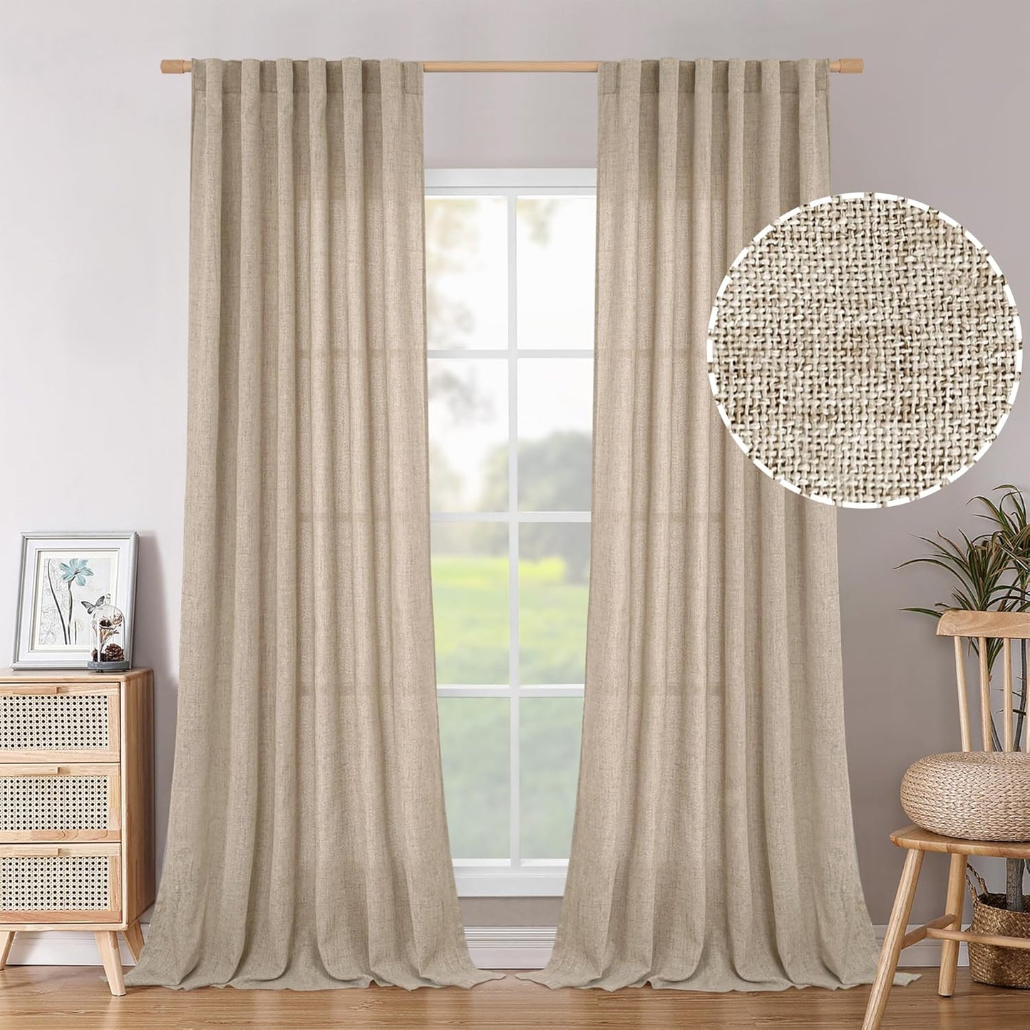 BGment Linen Curtains 90 Inch Length for Living Room Privacy