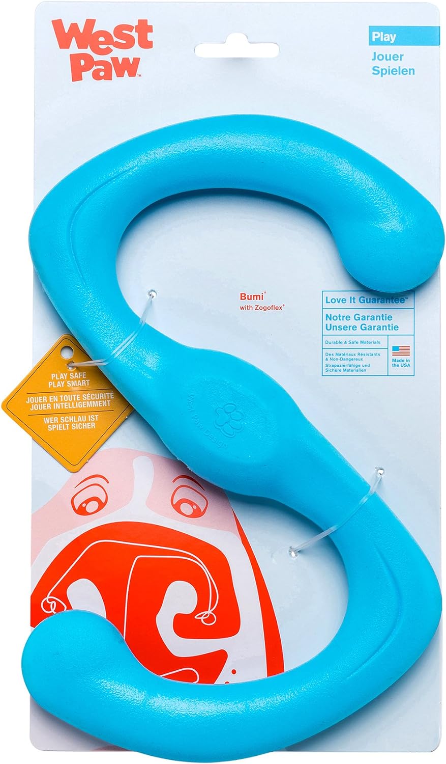 West Paw Aqua Blue Bumi Dog Tug Toy - Soft & Durable Chew!