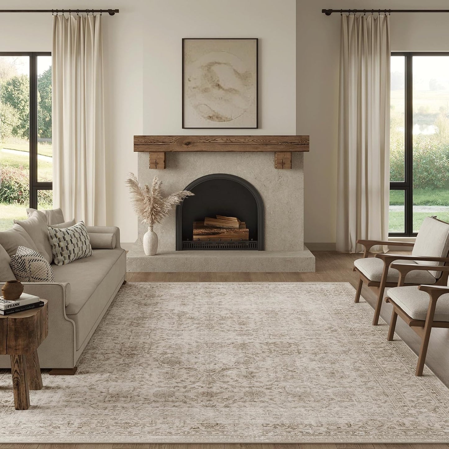 FMFUNCTEX 6x9 Washable Area Rug Beige Vintage Neutral