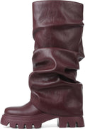 VOMIRA Women's Fold Over Glitter Metallic Silver Mid Calf Boots