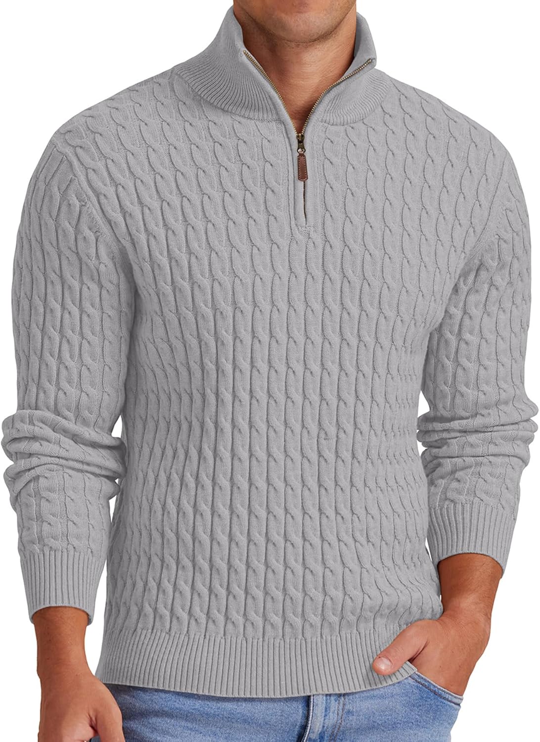 Askdeer Men's Quarter Zip Pullover Sweater for Cozy Style