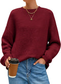 Long Sleeve Crewneck Oversized Sweater for Women - Fuzzy Chunky Knit
