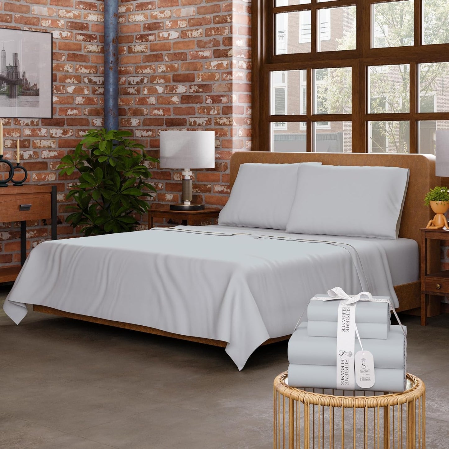 Soft Silver Organic Cotton Full Bed Sheets Set for Comfort