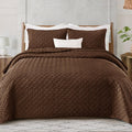 King Size Brown Quilt Set 3 Pieces - Soft Lightweight All-Season