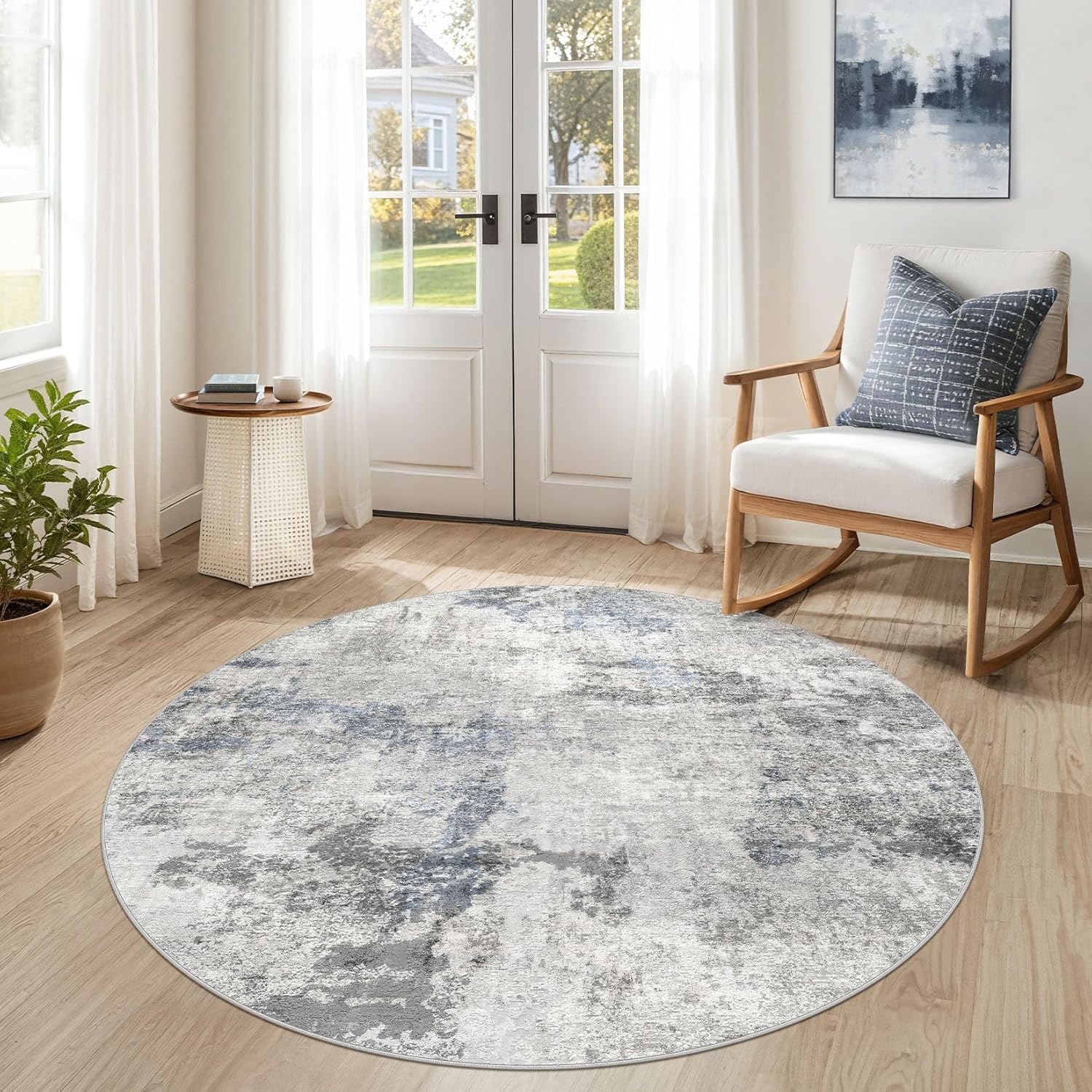 5ft Round Area Rug for Living Room - Soft Washable Carpet