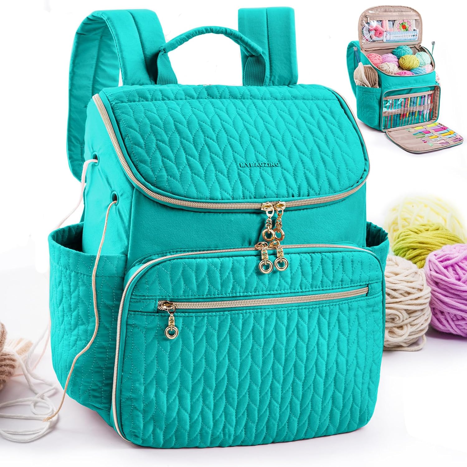 Large Crochet Backpack with 10 Pockets for Yarn Storage