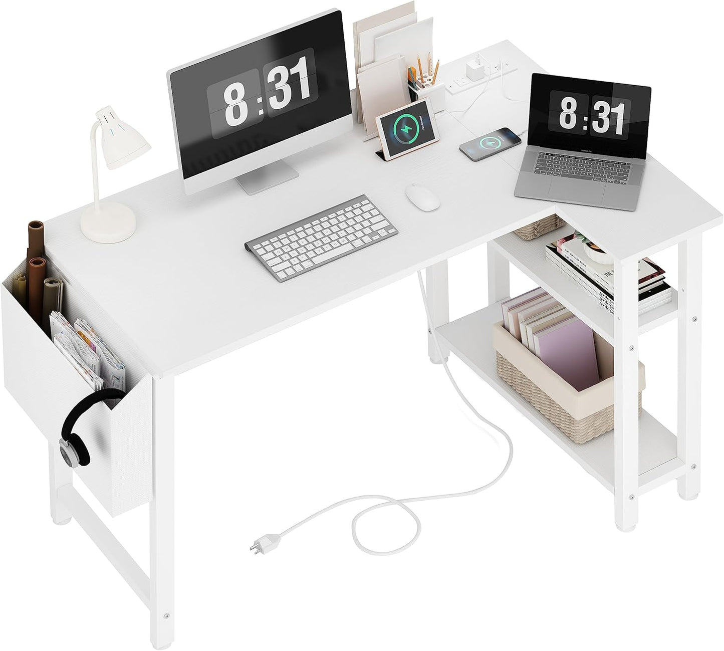 Lufeiya White L-Shaped Desk: Compact Home Office Solution