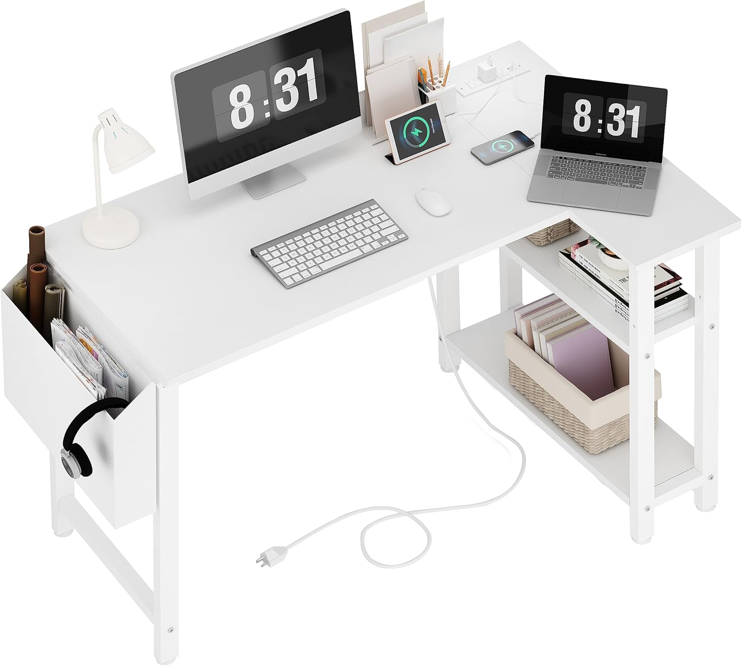 Lufeiya White L-Shaped Desk: Compact Home Office Solution