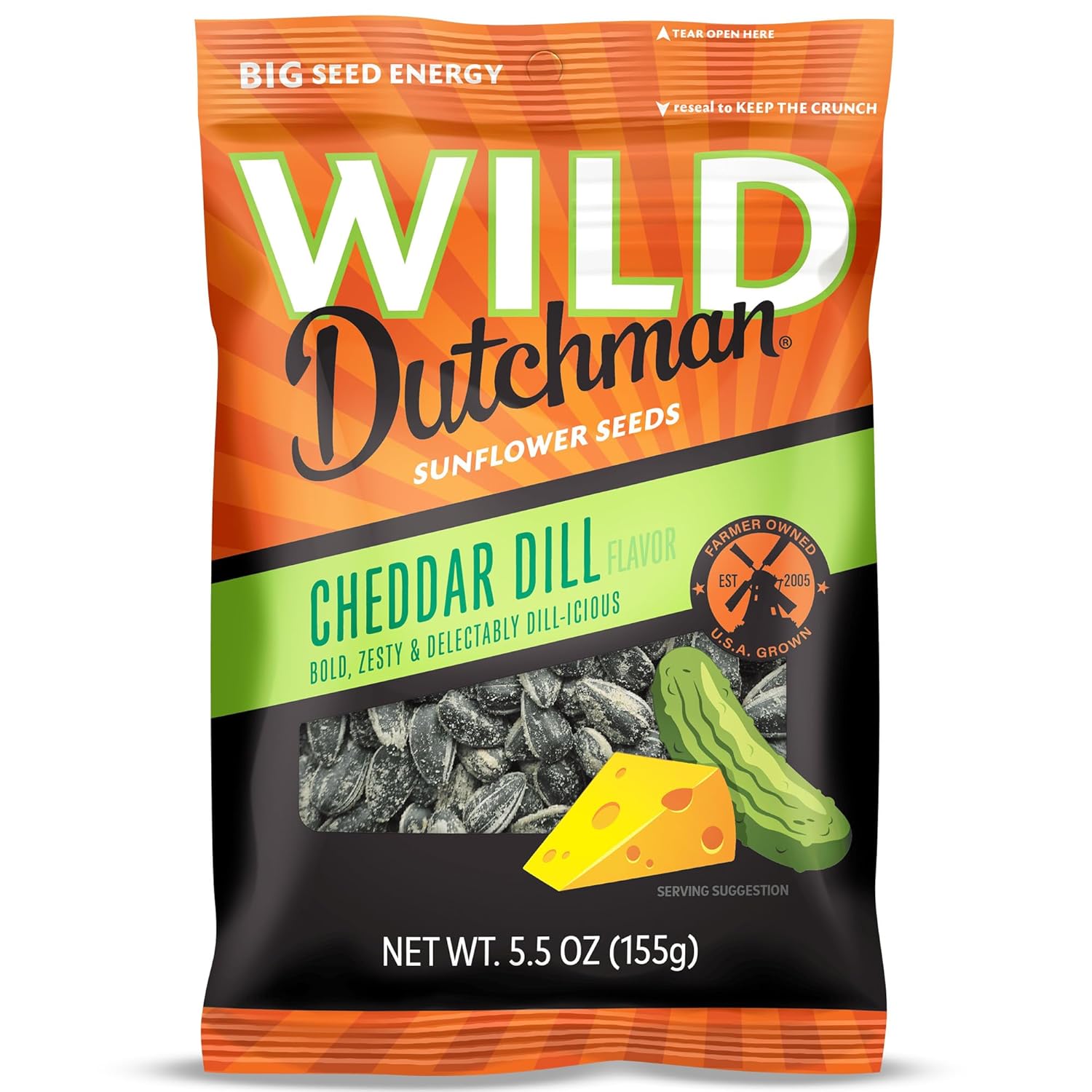 Wild Dutchman Roasted Sunflower Seeds Cheddar Dill Flavor 5.5 oz