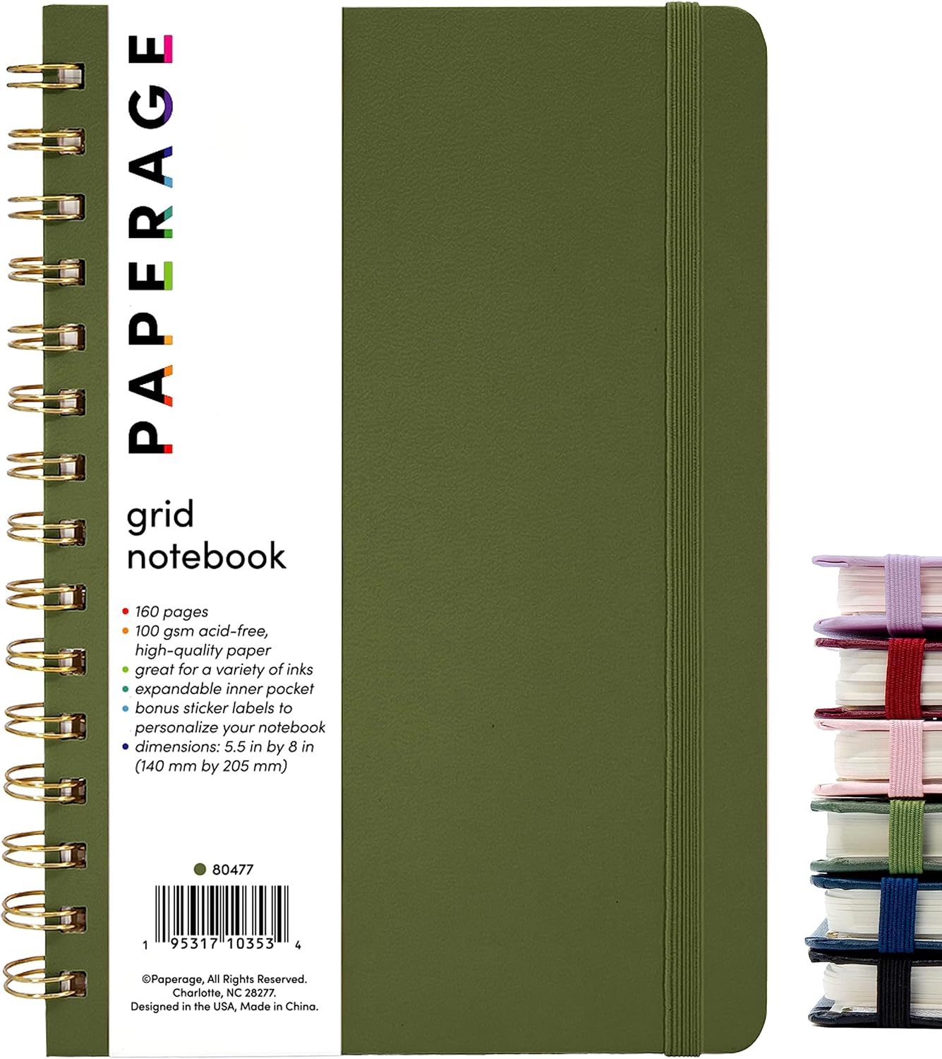 PAPERAGE Olive Green Graph Notebook | 160p 5.5x8 100 GSM | Grid Spiral Hardcover