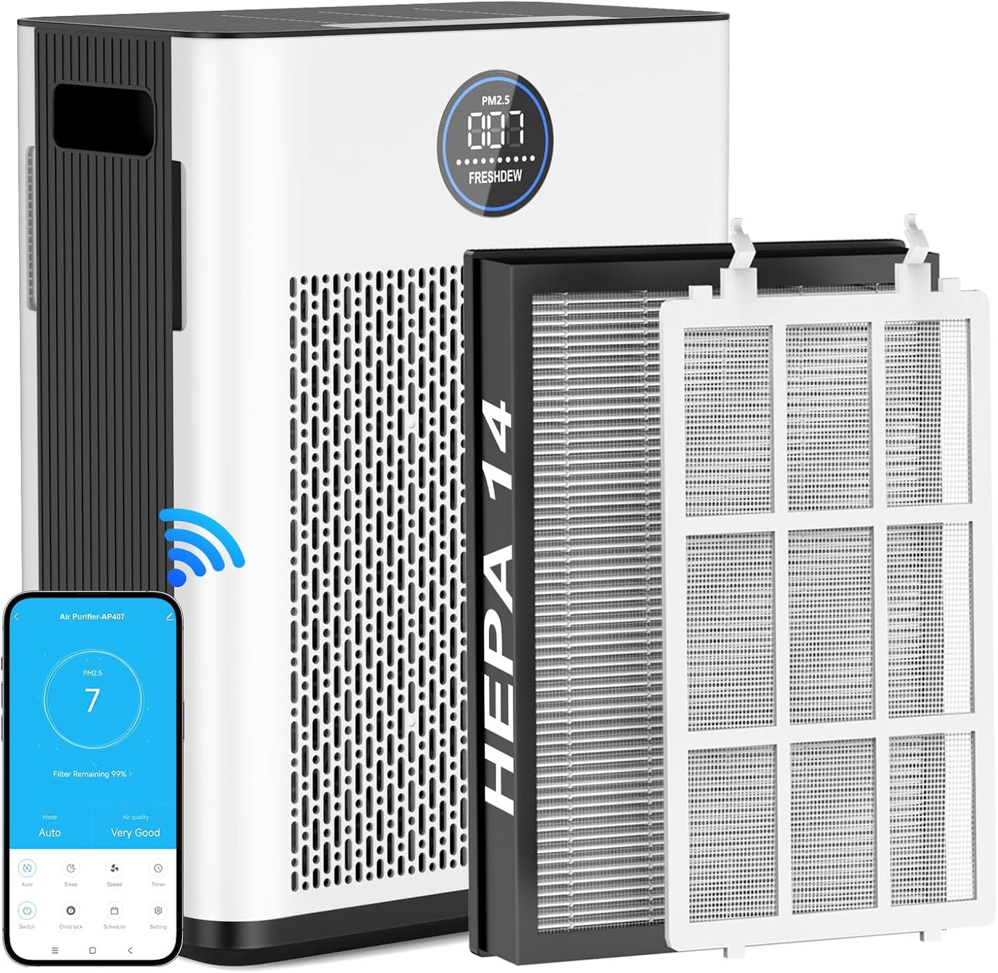 Smart WiFi Air Purifier with H14 HEPA for Large Spaces