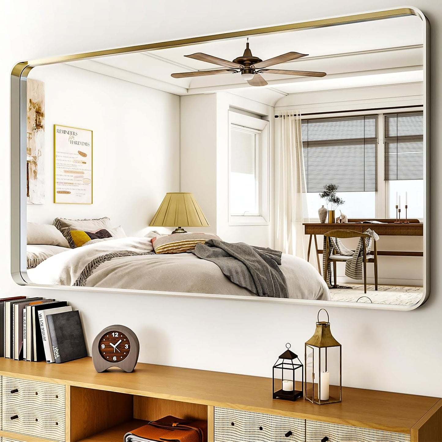 55x30 Silver Bathroom Mirror - Versatile Aluminum Framed Design