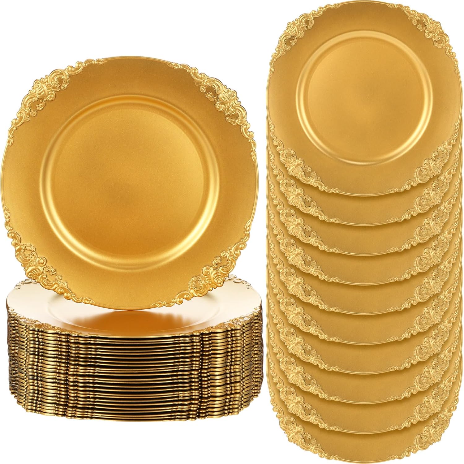 Jinei 36 Pack Embossed Rim Charger Plates for Elegant Dining