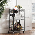 TUTOTAK Bar Cart with 3-Tier Shelf and Wine Rack for Home