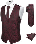 Men's Paisley Vest Tie Set 3PC Waistcoat Necktie Pocket Square