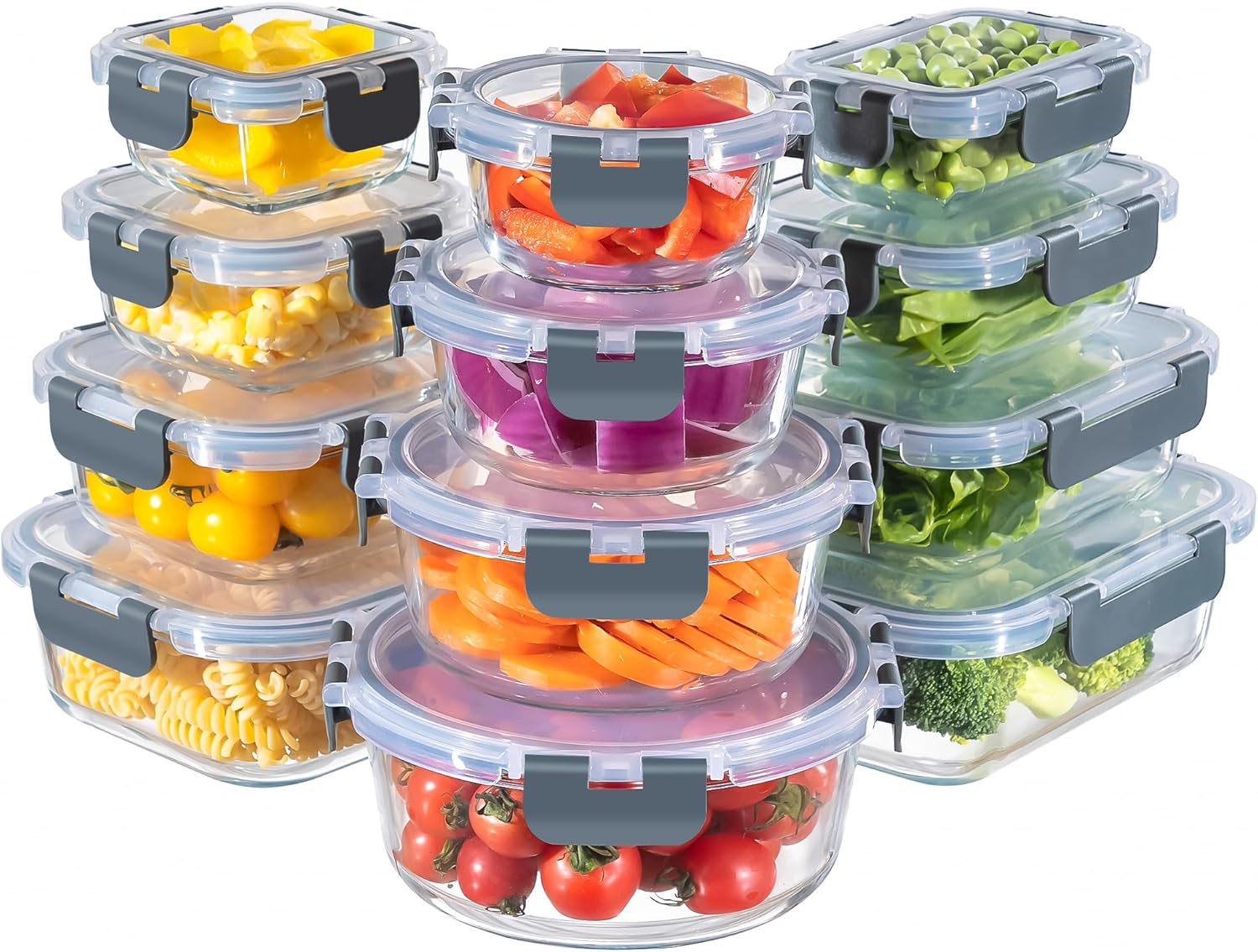 12-Pack Glass Storage Containers with Lids for Meal Prep