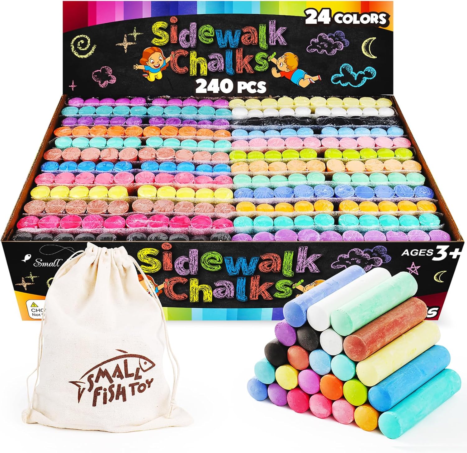 240PCS Washable Sidewalk Chalks for Kids, Jumbo Non-Toxic Set