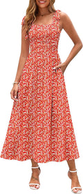 Spaghetti Strap Floral Maxi Dress - Smocked, Pockets, Beach Ready