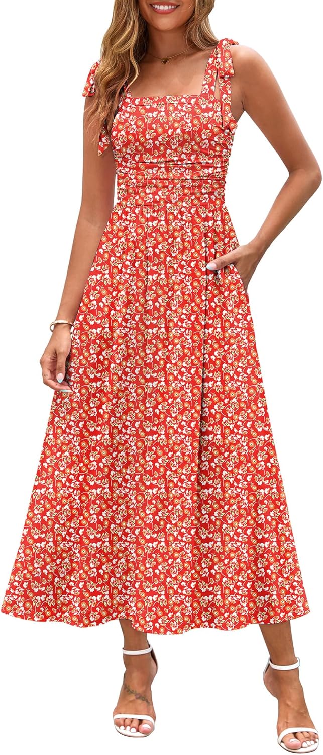 Zattcas Womens Floral Maxi Dress with Pockets for Summer Fun