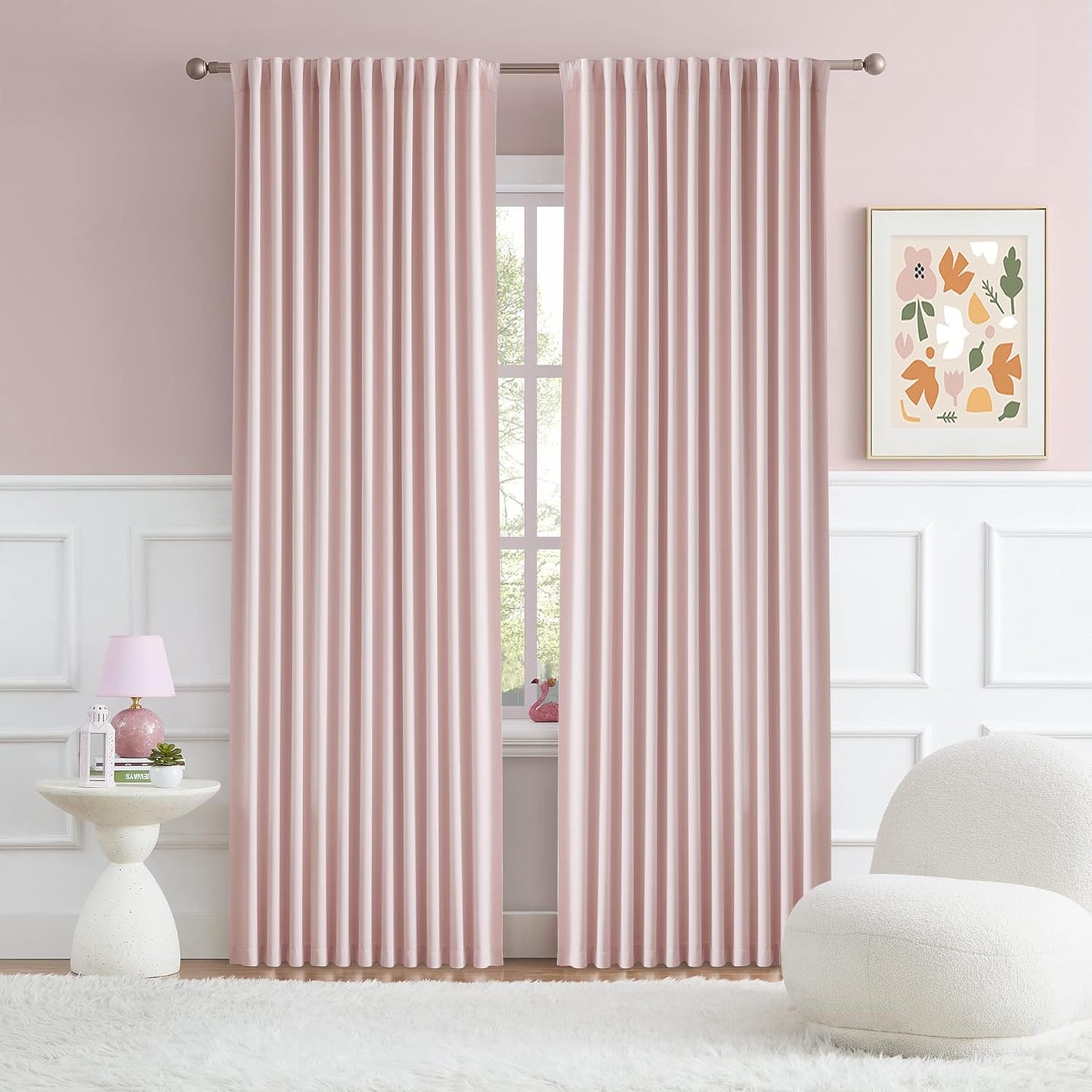 DUALIFE Baby Pink Curtains for Girls Bedroom - Room Darkening