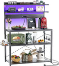 Bakers Rack with Power Outlet and LED Lights - Compact Kitchen Stand
