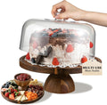 Acacia Wood Cake Stand with Lid 12in Round - Reversible 2-in-1 Display