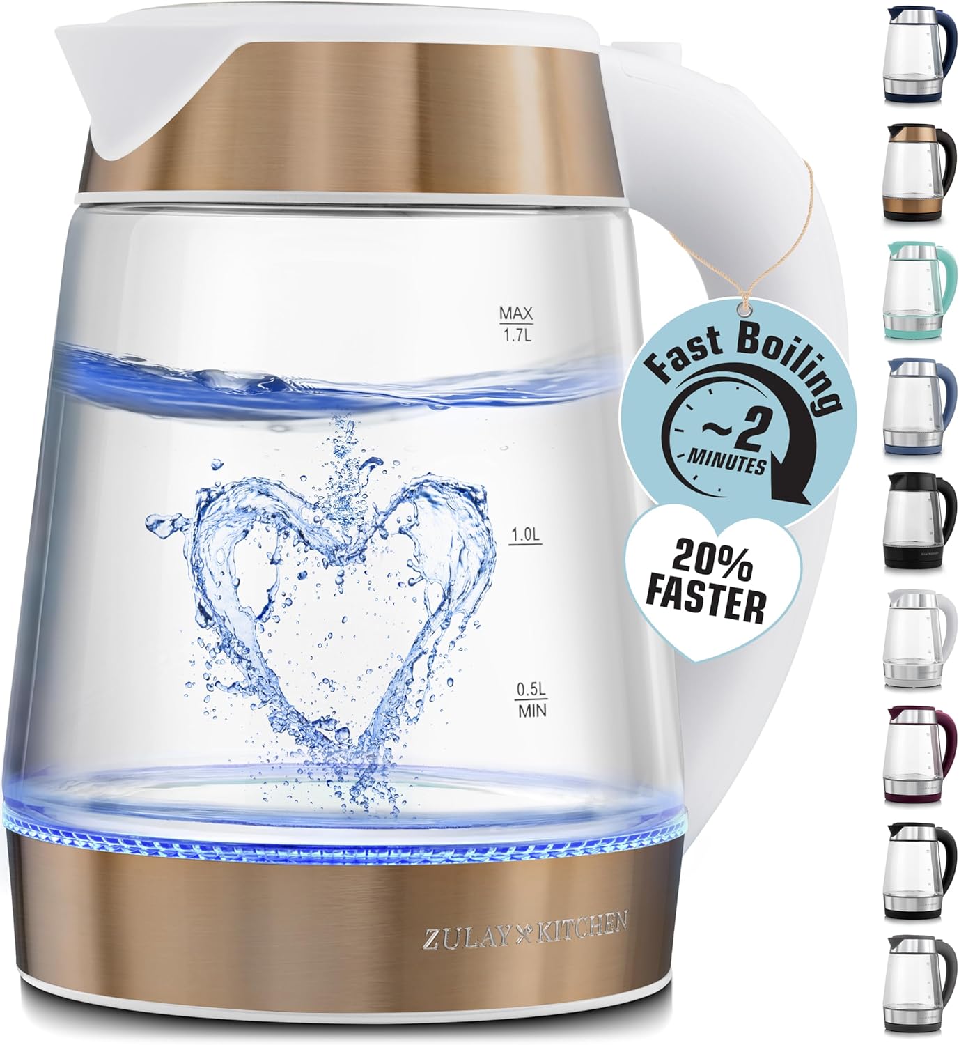 Zulay Kitchen Fast Boiling Electric Water Kettle - 1.7L, 1500W