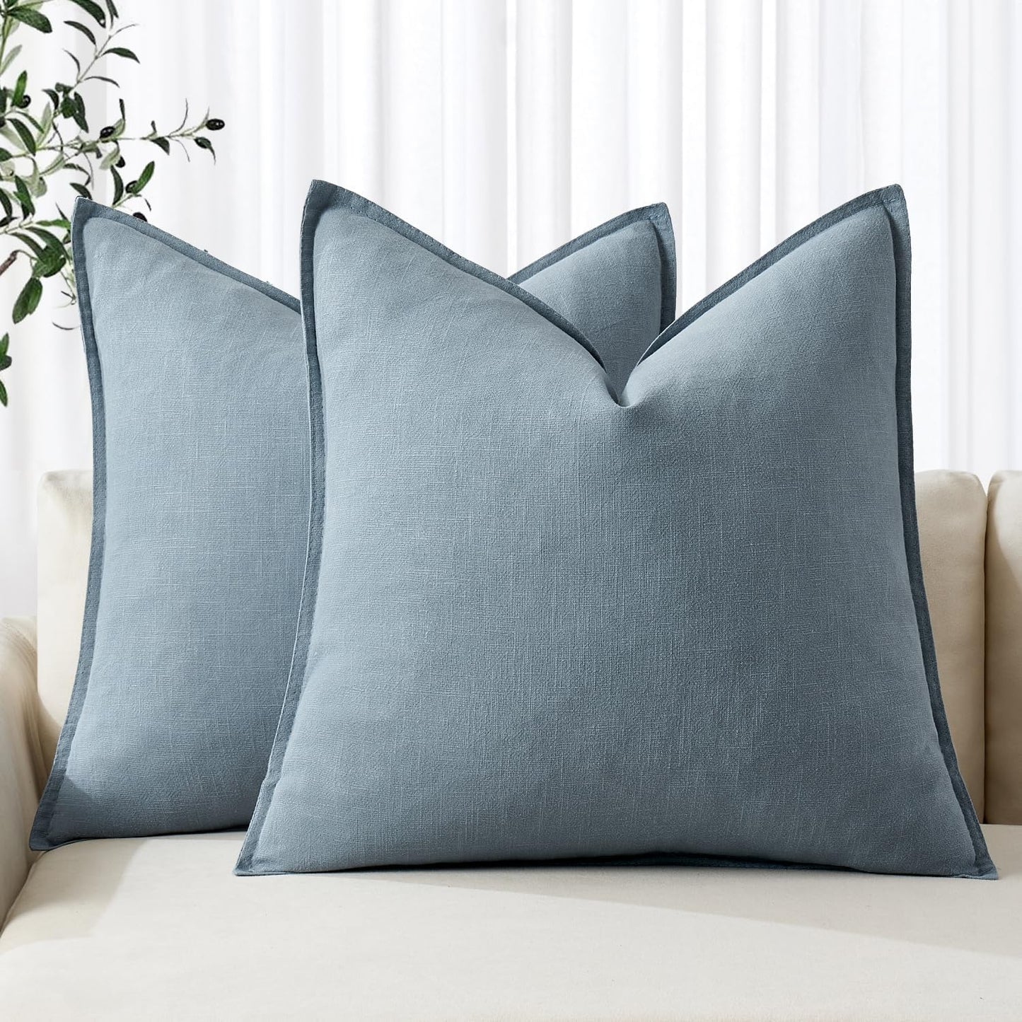 MIULEE Decorative Linen Euro Sham Pillow Covers for Home
