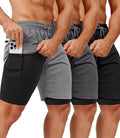 3 Pack Men's 2 In1 Gym Shorts with Liner & Pockets - Comfortable Fit
