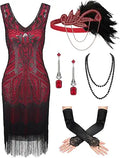SWEETV Women's Vintage Flapper Dress 1920s - Sequin Fringe Party Dress