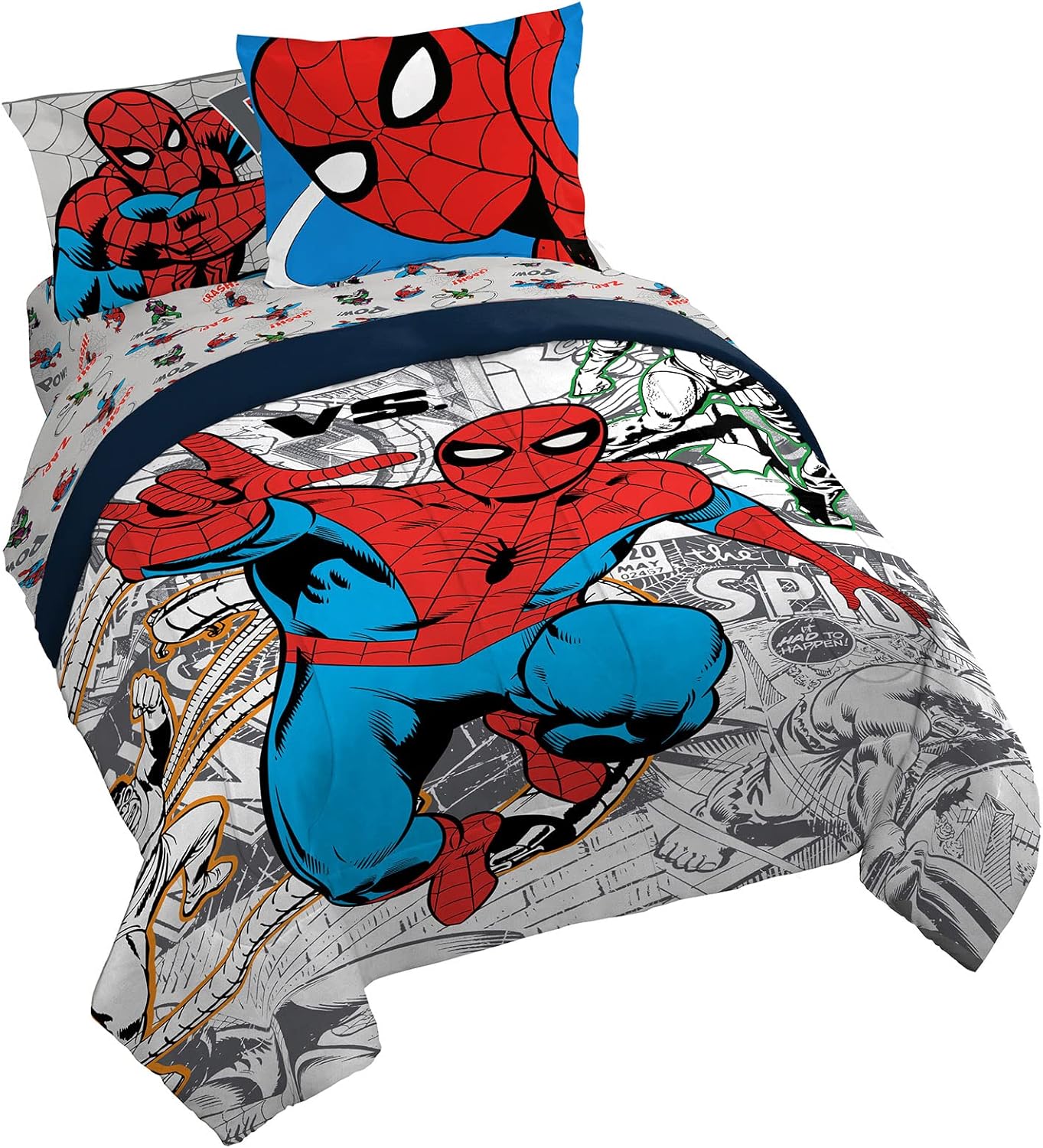 Marvel Spiderman 7 Piece Queen Size Bed Set for Kids Rooms