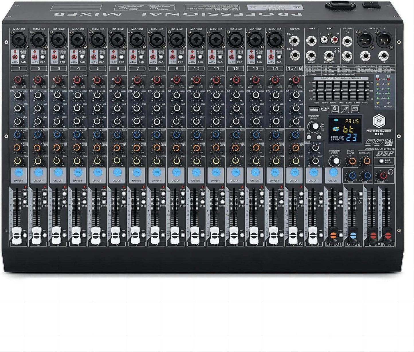 W IN-MIX DX16 Professional DJ Audio Mixer with 99 DSP Effects