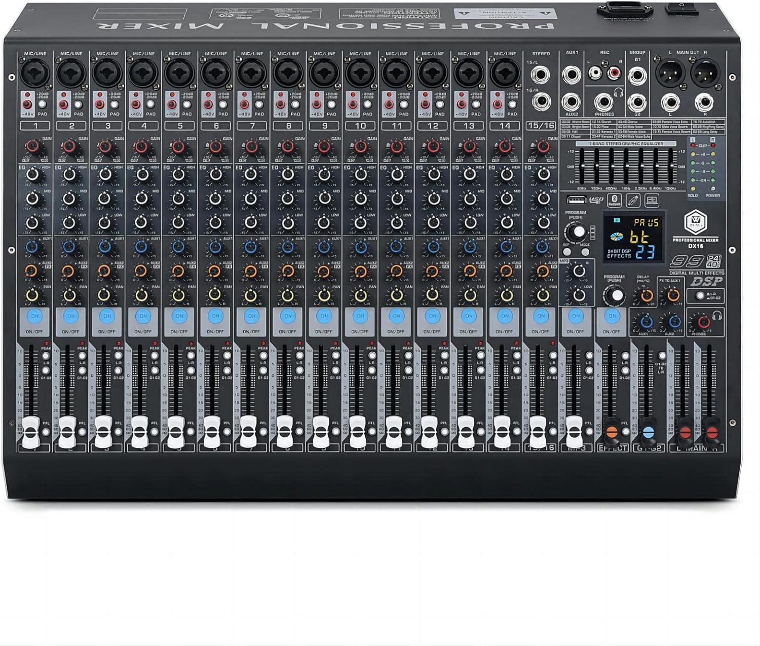W IN-MIX DX16 Professional DJ Audio Mixer with 99 DSP Effects
