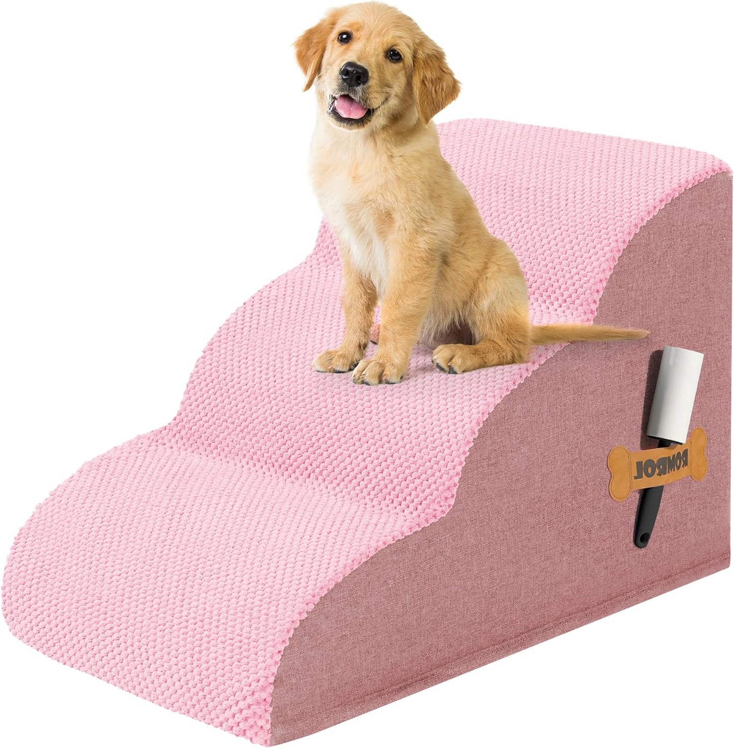 Romrol Dog Stairs Ramp for High Beds and Couches - Pink